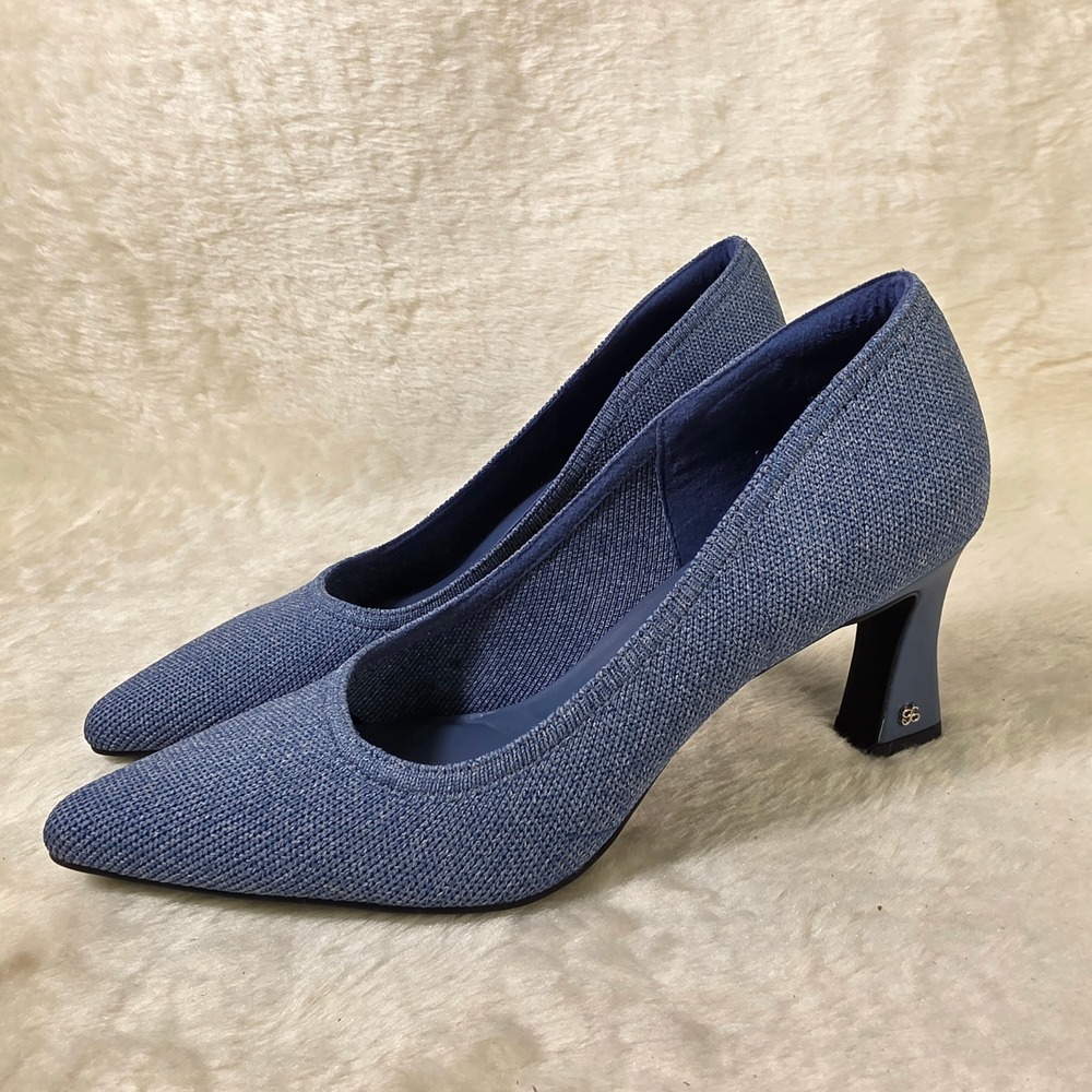 Cosy Island SerenTouch Pointed Toe Knit Pumps Heeled Denim Blue Women Size 8 NEW